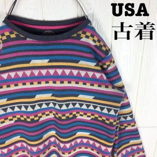 USA古着  総柄 スウェット トレーナーオーバーサイズ ゆるだぼ90s 裏起毛(スウェット)