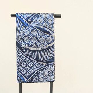 【新品・仕立て上がり】正絹 袋帯 カジュアル シルバー ブルー モダン b51