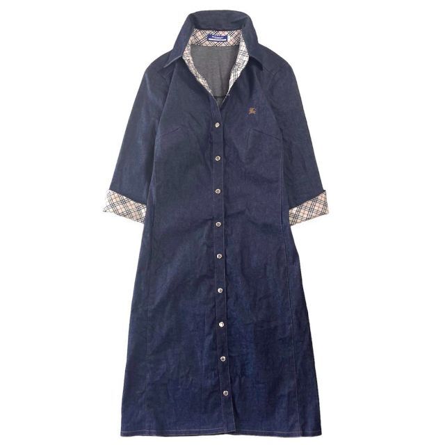 BURBERRY BLUE LABEL(バーバリーブルーレーベル)の美品♪バーバリーブルーレーベル デニムワンピース ノバチェック三陽商会38S〜M レディースのワンピース(ひざ丈ワンピース)の商品写真