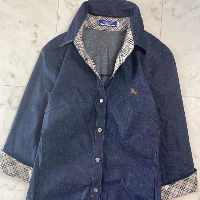 BURBERRY BLUE LABEL(バーバリーブルーレーベル)の美品♪バーバリーブルーレーベル デニムワンピース ノバチェック三陽商会38S〜M レディースのワンピース(ひざ丈ワンピース)の商品写真