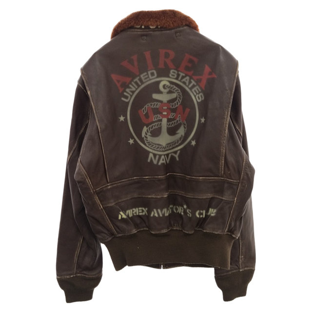 AVIREX アヴィレックス G-1/6101005 LEATHER FLIGHTJACKET レザーフライトジャケット 日本製 U.S.NAVYプリント襟ボアレザージップアップジャケット ヴィンテージ ブラウン