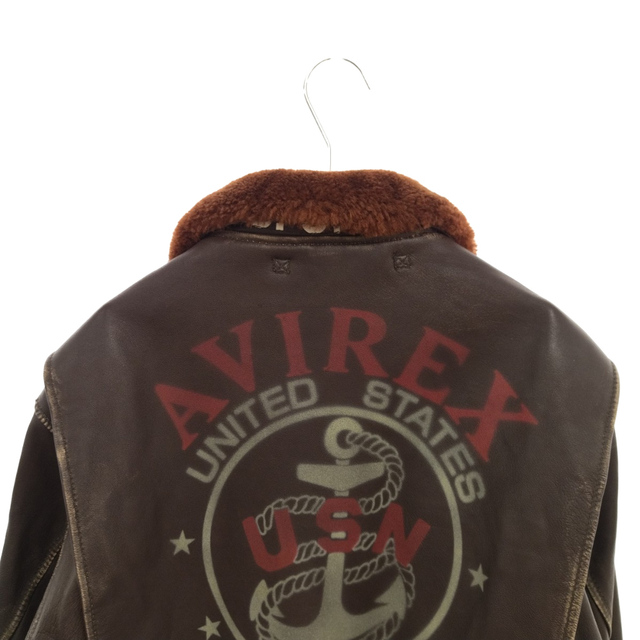 AVIREX アヴィレックス G-1/6101005 LEATHER FLIGHTJACKET レザーフライトジャケット 日本製 U.S.NAVYプリント襟ボアレザージップアップジャケット ヴィンテージ ブラウン