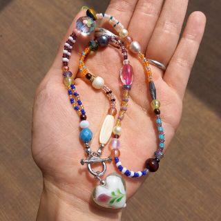 hand made beads necklace random beads🤍(ネックレス)