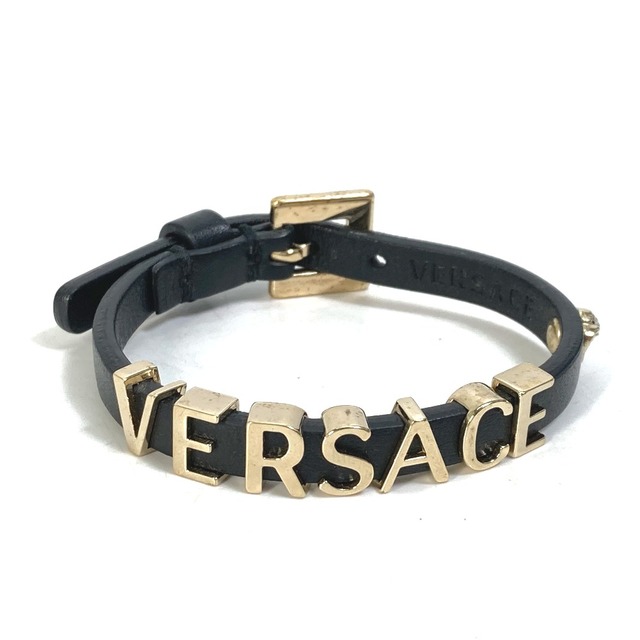 ヴェルサーチ VERSACE ロゴ アクセサリー バングル ブレスレット レザー ブラック