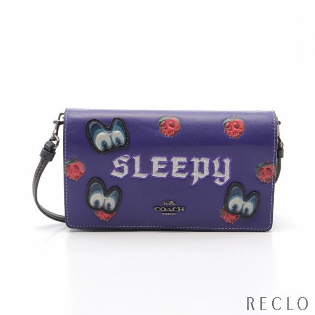 12cm横COACH × DISNEY SLEEPY ショルダーウォレット レザー ダークパープル マルチカラー