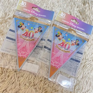 ディズニー(Disney)のディズニー 40周年 ガーランド 水色ピンク×2つ(キャラクターグッズ)