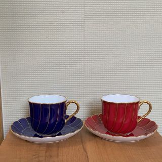 ノリタケ(Noritake)の新品 ノリタケ ダイアモンドコレクション 青 赤 金彩 カップ＆ソーサー ペア (食器)