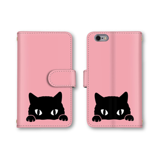 ピンク 黒猫 ネコ スマホケース 手帳型 スマホカバー(モバイルケース/カバー)