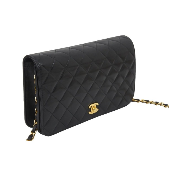 シャネル CHANEL マトラッセ 23cm フルフラップ ターンロック 7番台 ショルダーバッグ ラムスキン ブラック美品 中古 49231