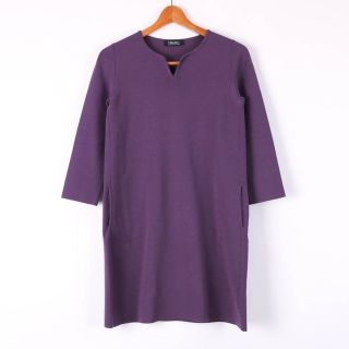 マックスマーラ(Max Mara)のマックスマーラ 長袖ワンピース 無地 スリットネック ひざ丈 シンプル レディース Sサイズ パープル MAX MARA(その他)