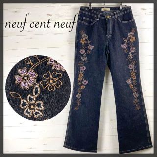 neuf cent neuf ヌフソンヌフ 花刺繍 ビジュー付 デニム ジーンズ(デニム/ジーンズ)