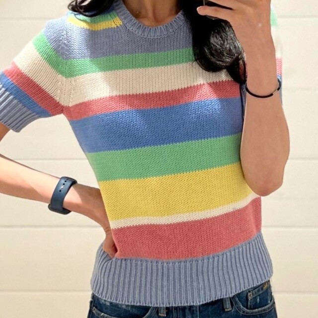 POLO RALPH LAUREN(ポロラルフローレン)の激レア♡タグ付き！マルチカラーボーダーニット ショートスリーブ レディースのトップス(ニット/セーター)の商品写真