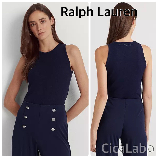 Ralph Lauren(ラルフローレン)の【新品】ラルフローレン ノースリーブ ニット セーター ネイビー XS レディースのトップス(ニット/セーター)の商品写真