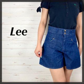 リー(Lee)のLee リー ハイウエスト 牛革ロゴ フレア デニムショートパンツ S(ショートパンツ)