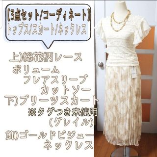 グレイル(GRL)の【3点セット/コーデ】総レース ブラウス/新品 プリーツスカート/2連ネックレス(ロングワンピース/マキシワンピース)