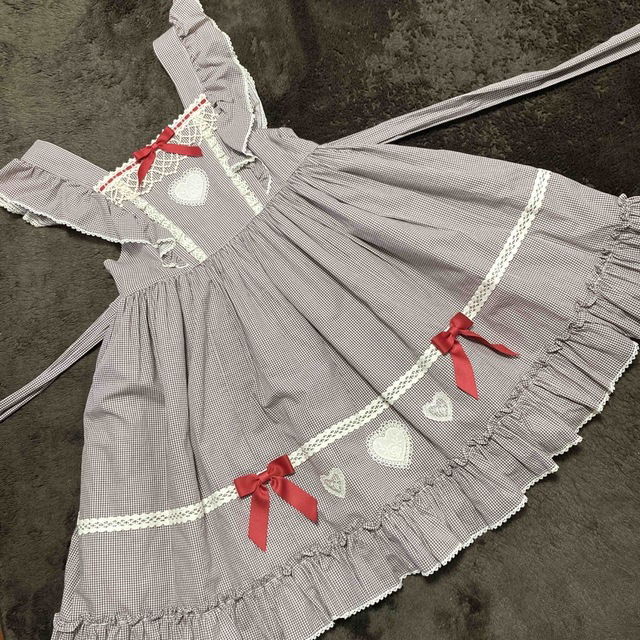 Angelic Pretty(アンジェリックプリティー)のPetite Gingham Heartジャンパースカート レディースのワンピース(ひざ丈ワンピース)の商品写真