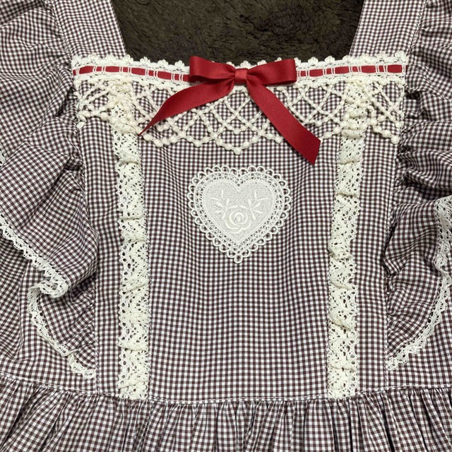 Angelic Pretty(アンジェリックプリティー)のPetite Gingham Heartジャンパースカート レディースのワンピース(ひざ丈ワンピース)の商品写真