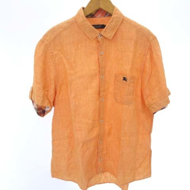 バーバリーブラックレーベル リネン シャツ 半袖 オレンジ 4 XL位