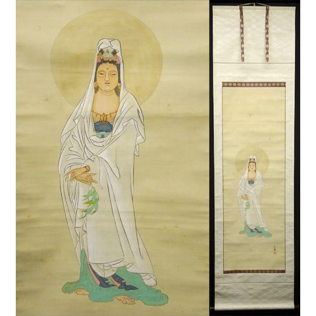 掛軸 真挙『観音菩薩』仏画 絹本 肉筆 無地箱付 掛け軸 w030714 | フリマアプリ ラクマ