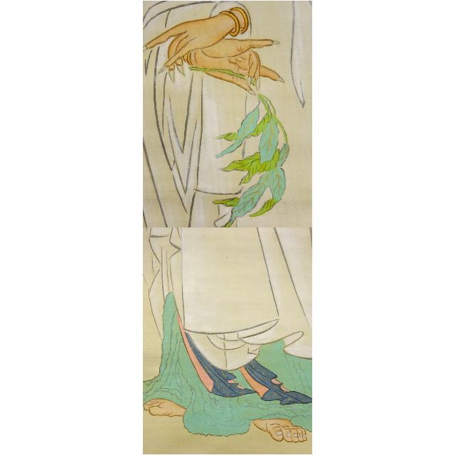 掛軸 真挙『観音菩薩』仏画 絹本 肉筆 無地箱付 掛け軸 w030714
