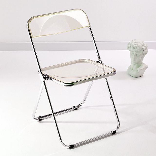 【色: イエロー】KAIHAOWIN パイプ椅子 透明 折りたたみ 椅子 クリア