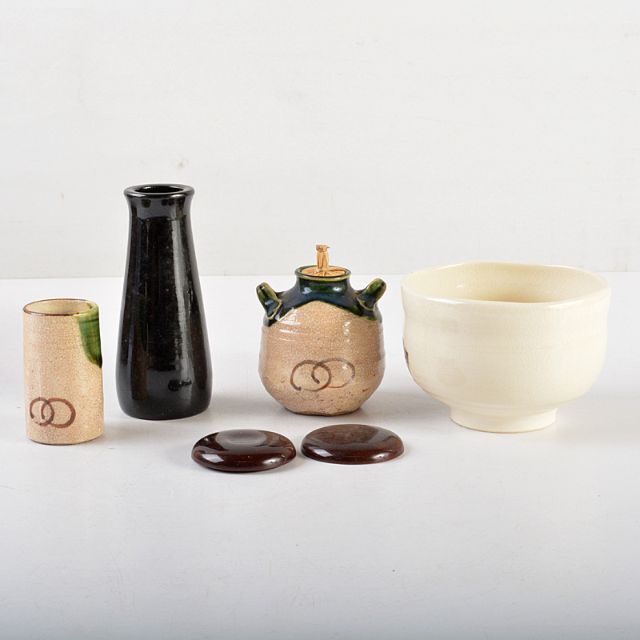 茶道具 桑茶箱 利休茶箱 茶碗 香合 など 5点 一式 V R5774