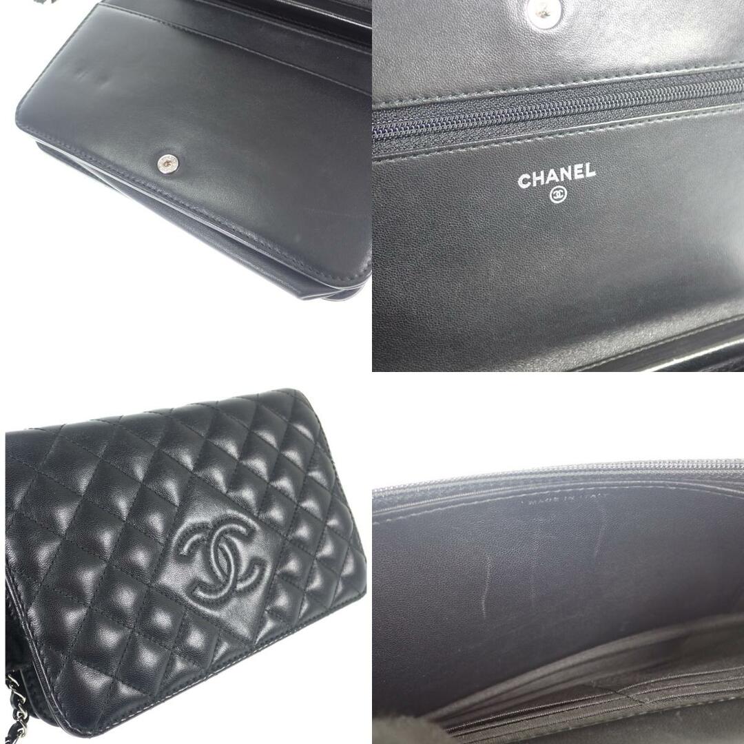 【ABランク】CHANEL シャネル ダイヤココマトラッセ チェーンウォレット 財布 A80699 ラムスキン ブラック シルバー金具【ISEYA】