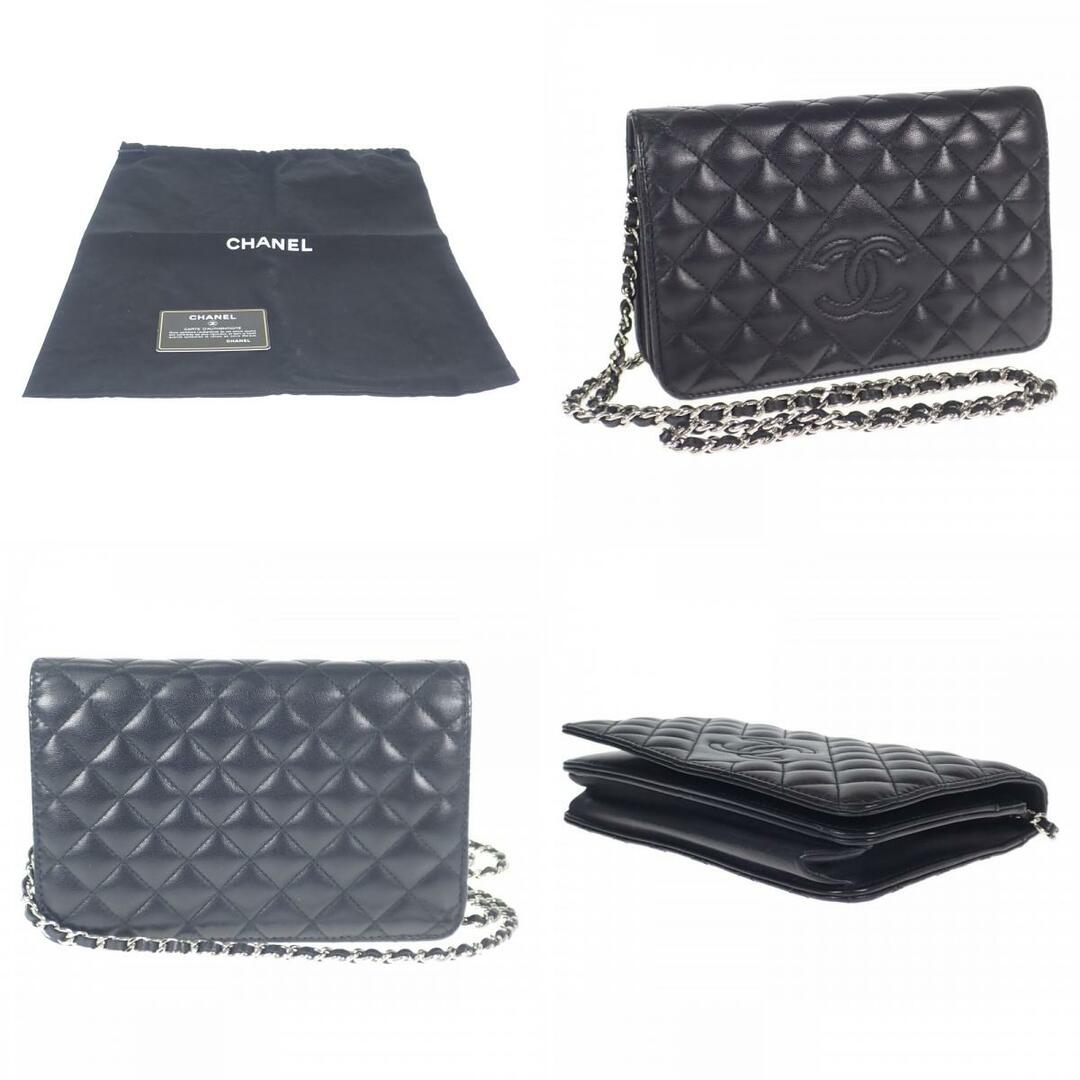 【ABランク】CHANEL シャネル ダイヤココマトラッセ チェーンウォレット 財布 A80699 ラムスキン ブラック シルバー金具【ISEYA】財布