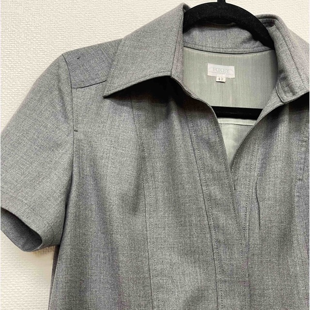 Foxey 42 size フォクシー42サイズ 半袖ウールワンピース グレー