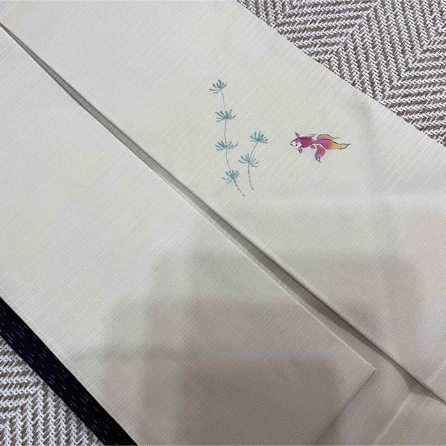 新品未使用 ゴフクヤサンドットコム製 名古屋帯 かわいい金魚 水草柄