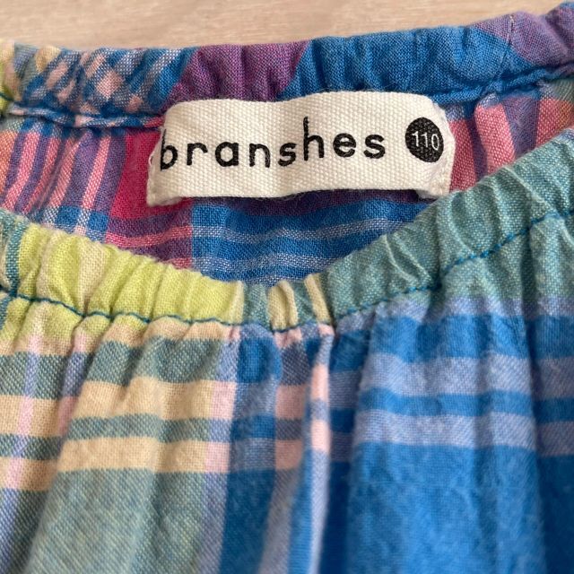 Branshes(ブランシェス)のbranshes 肩リボン 夏色チェック柄ワンピース 110 キッズ/ベビー/マタニティのキッズ服女の子用(90cm~)(ワンピース)の商品写真