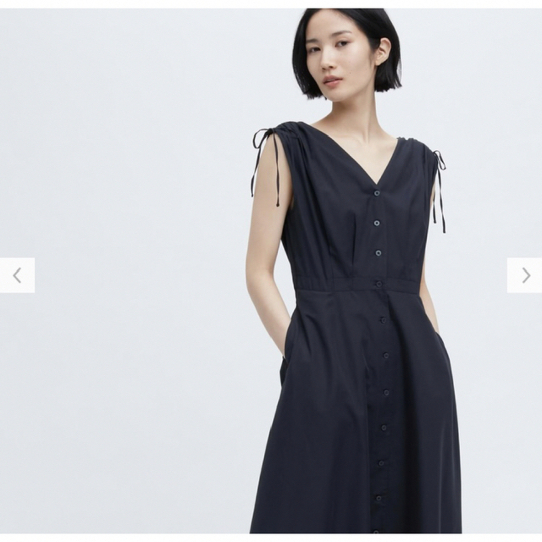 UNIQLO(ユニクロ)のコットンフレアVネックワンピース（ノースリーブ）  XS  ネイビー レディースのワンピース(ひざ丈ワンピース)の商品写真