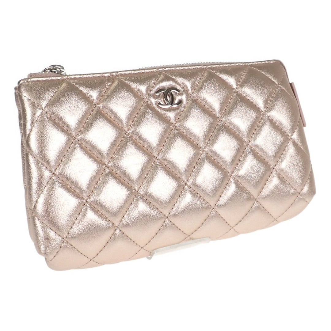 【Aランク】CHANEL シャネル コスメ ポーチ A69259 ラムスキン ピンクゴールド シルバー金具【ISEYA】