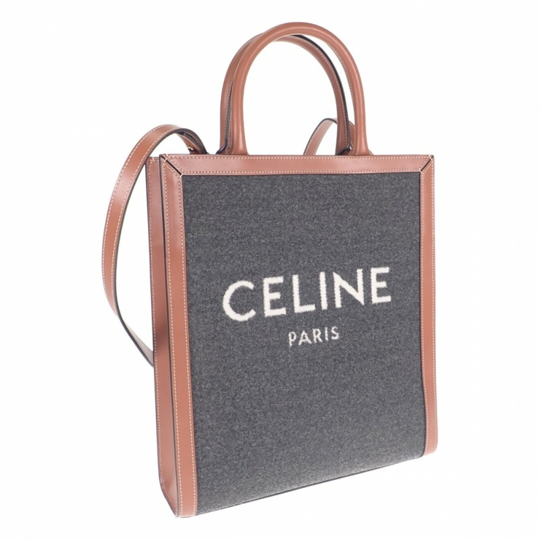 【Aランク】CELINE セリーヌ テキスタイル スモールバーティカルカバ 2wayバッグ 192082ENU.09BE コットン カーフスキン グレー×ベージュ【ISEYA】約33cmストラップ