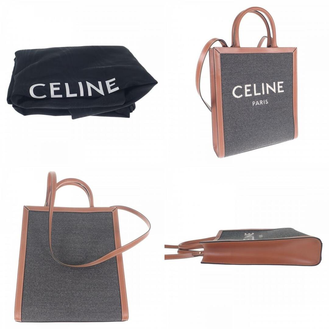 【Aランク】CELINE セリーヌ テキスタイル スモールバーティカルカバ 2wayバッグ 192082ENU.09BE コットン カーフスキン グレー×ベージュ【ISEYA】