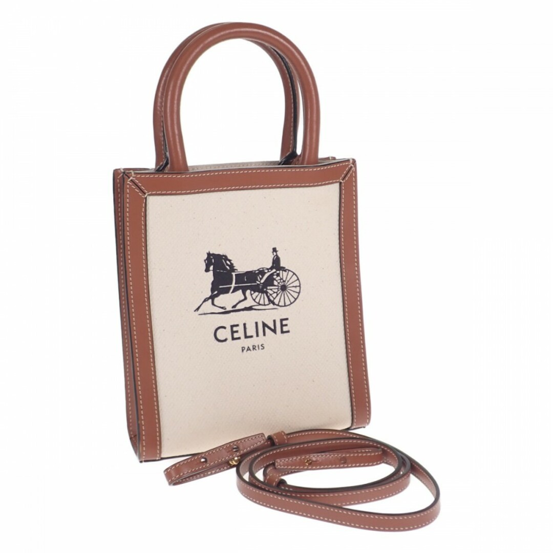 【ABランク】CELINE セリーヌ サルキー ミニ バーティカル カバ 2wayバッグ 193302DCI.02NT キャンバス カーフスキン アイボリー【ISEYA】