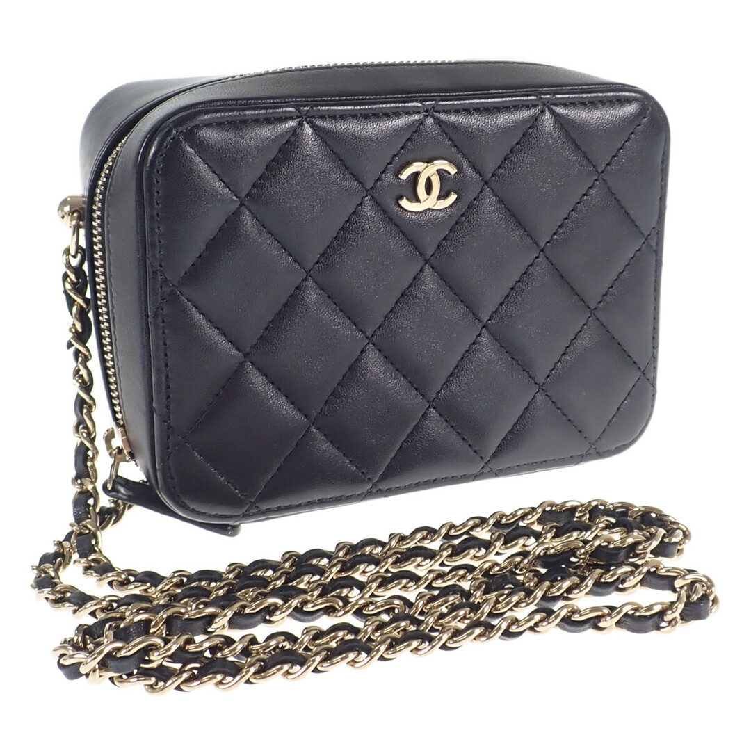 【Aランク】CHANEL シャネル カメラバッグ ショルダーバッグ AP2426 ラムスキン ブラック ゴールド金具【ISEYA】