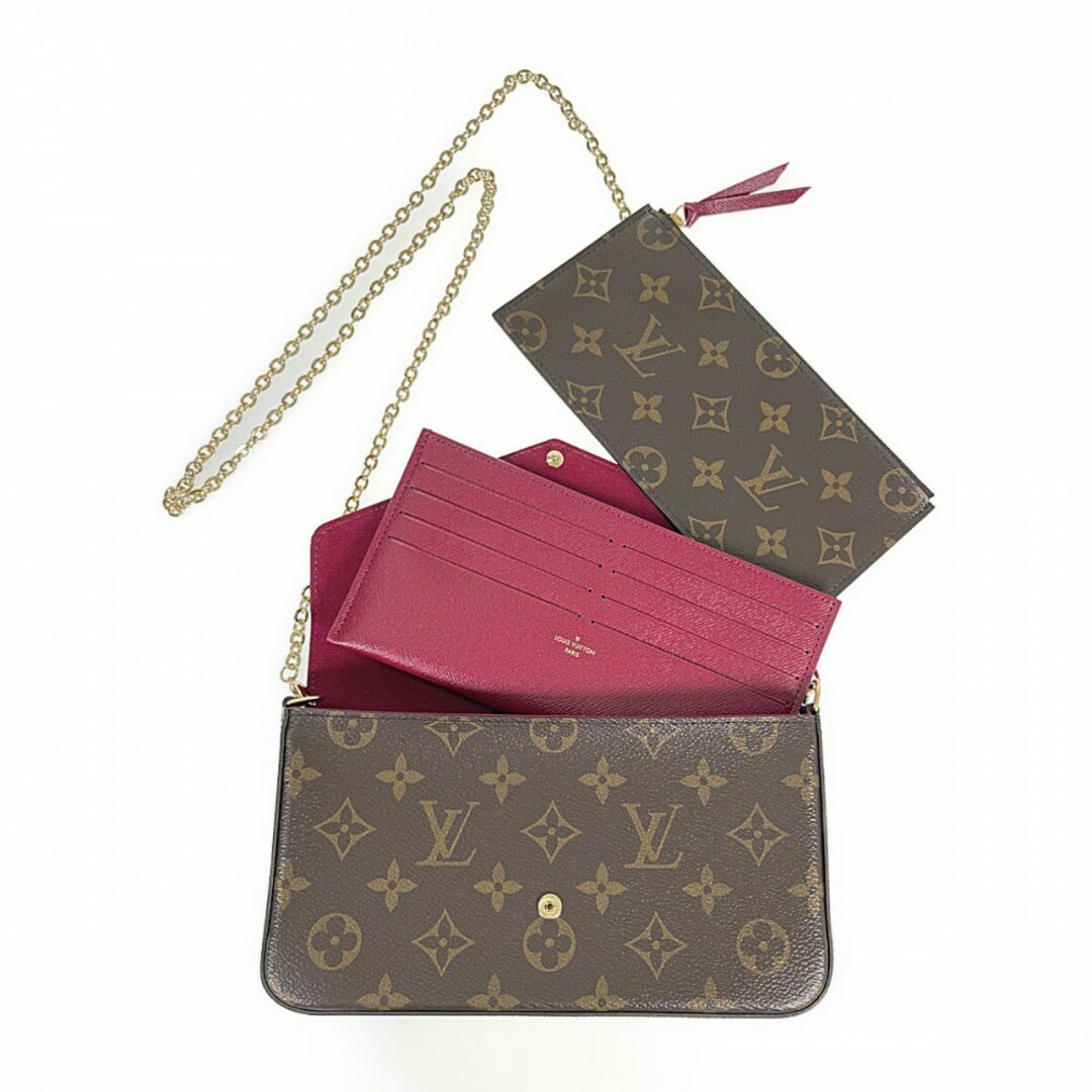 【Aランク】LOUIS VUITTON ルイヴィトン モノグラム ポシェット・フェリシー ショルダーバッグ M61276 フューシャ ゴールド金具【ISEYA】