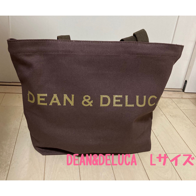 DEAN & DELUCA(ディーンアンドデルーカ)の新品　ディーン＆デルーカ　トートバック　ブラウン　Lサイズ　ロゴゴールドラメ　茶 レディースのバッグ(トートバッグ)の商品写真