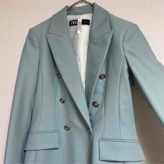 【希少上下】ZARA ダブルブレストスーツ　セットアップ　金ボタン　グリーン　S