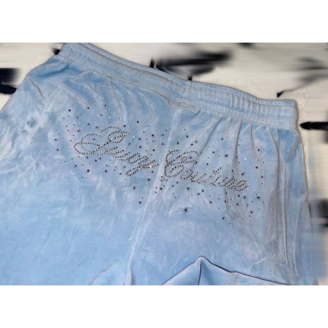 juicy couture アイスブルー 水色 キラキラ ベロア ロングパンツ