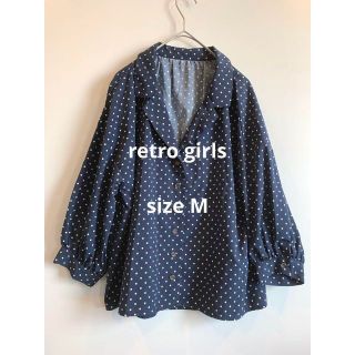 レトロガール(RETRO GIRL)のretro girl ネイビードットボタンシャツ 水玉 しっかり生地(シャツ/ブラウス(長袖/七分))