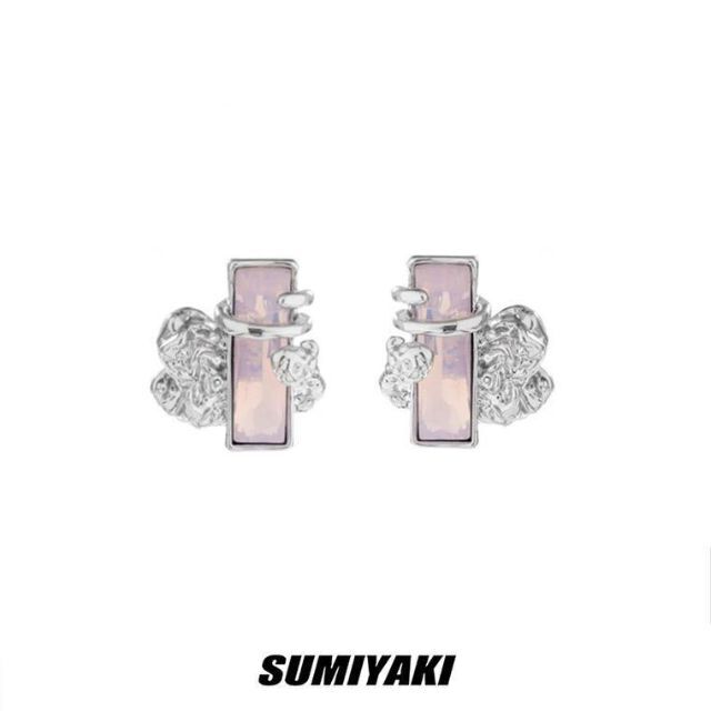 SUMIYAKI オリジナル ピンクガラス×シルバーピアス イヤリングピアス