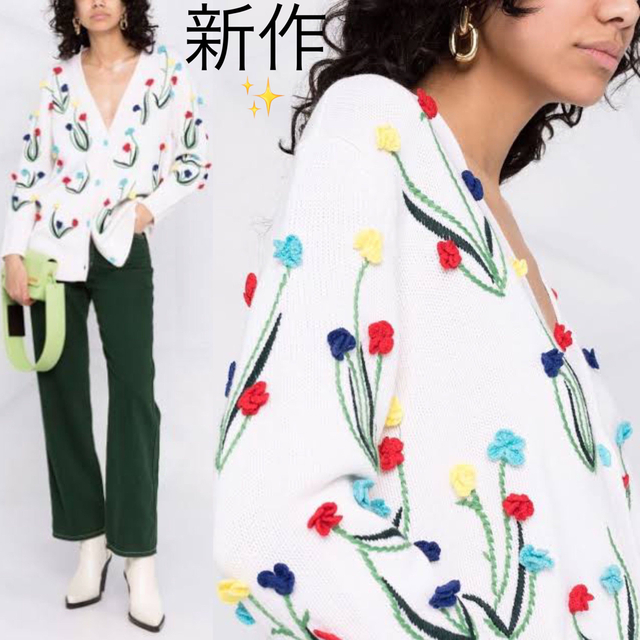 新品新作 alice+olivia クロシェ刺繍 クチュール ニットカーディガン-