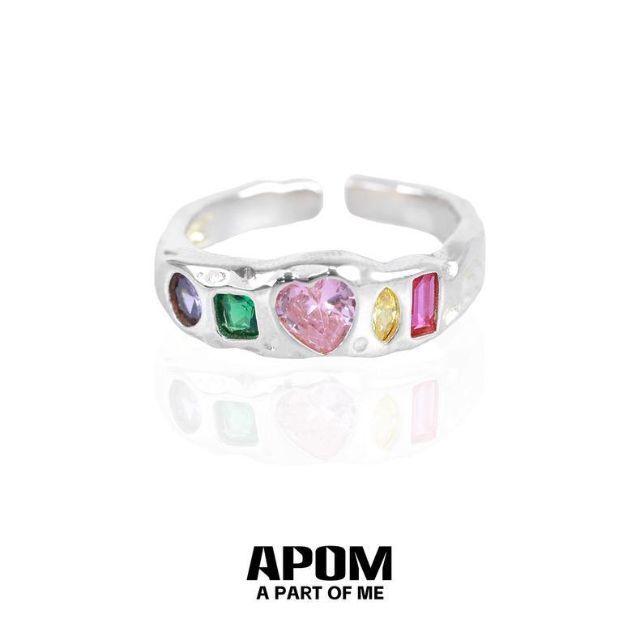 UN3D.(アンスリード)のAPOM オリジナル カラフルガラスストーン ハートリング 指輪 シルバー レディースのアクセサリー(リング(指輪))の商品写真