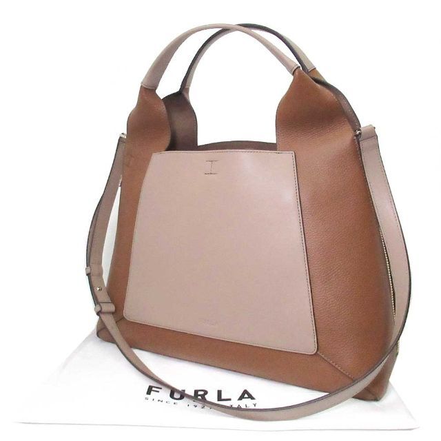 【新品】フルラ バッグ トートバッグ FURLA ギルダ ローマグレインレザー カラーブロック 2WAYバッグ 斜めがけ WB00468 BX1084 1480S(GREIGE+COGNAC h+NERO：グレージュ×コニャック×ブラック) ブティック レディース