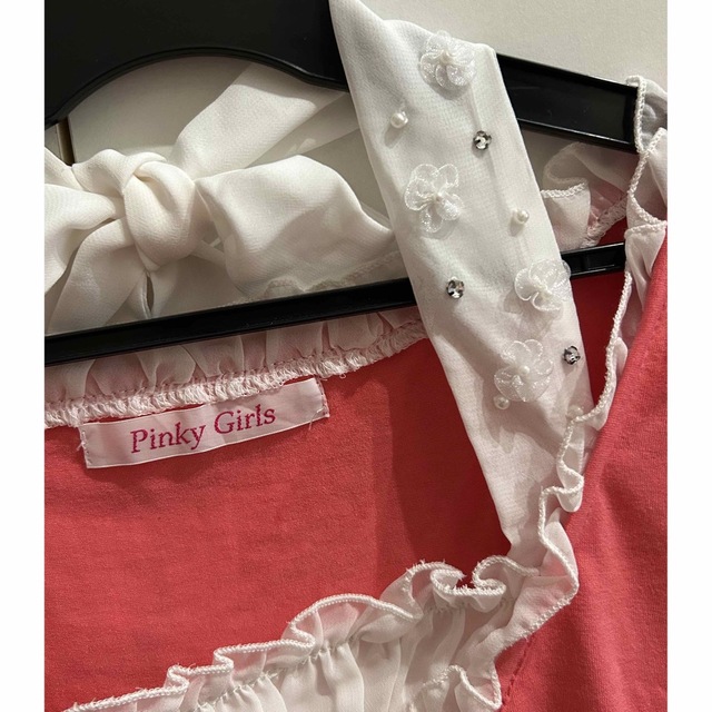 PinkyGirls(ピンキーガールズ)の匿名発送送料込　ピンキーガールズ　レース　フリル　リボン　Tシャツ　ピンク レディースのトップス(Tシャツ(半袖/袖なし))の商品写真