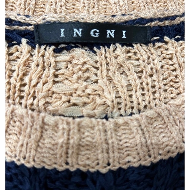 INGNI(イング)の匿名発送送料込　INGNI ボーダー　サマーニット　サーモンピンク　ネイビー レディースのトップス(カットソー(半袖/袖なし))の商品写真