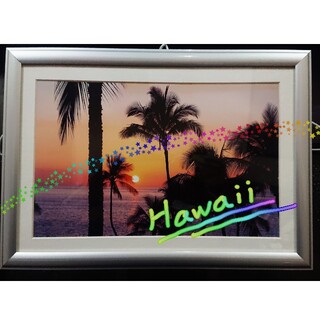 ハワイHawaii サンセットの写真 アルミフレーム入り(写真額縁)