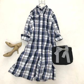 アーバンリサーチロッソ(URBAN RESEARCH ROSSO)の【美品】ロッソ F チェック シャツワンピース コットン混 ゆったり美シルエット(ロングワンピース/マキシワンピース)